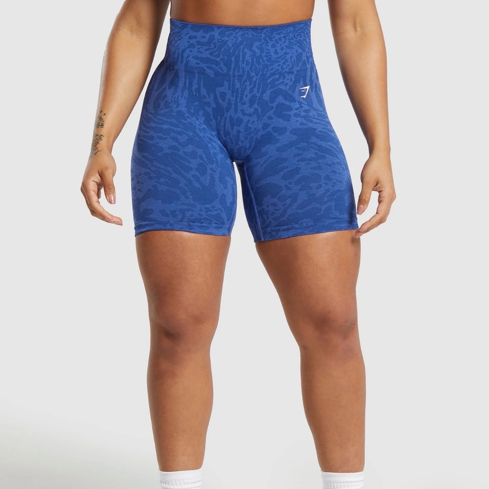 GYMSHARK ADAPT BLUE LEOPARD BIKER SHORTS